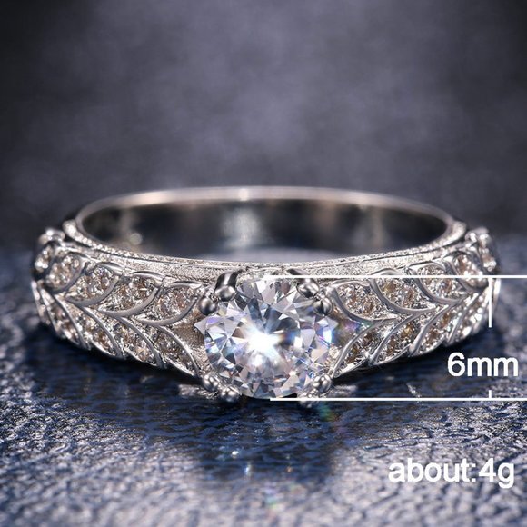 925 Silver Crystal Zircon Stone Unique Leaf Design Ring for Women, VIP341 - Picture 5 of 10